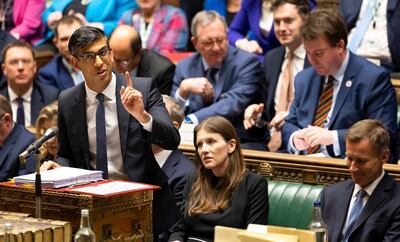 Prime Minister Rishi Sunak at the despatch box during Prime Minister's Questions in the House of Commons. AFP