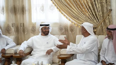 Sheikh Mohamed bin Zayed, Crown Prince of Abu Dhabi and Deputy Supreme Commander of the UAE Armed Forces (L) attends a lunch reception hosted by Mohamed Bakheet Al Ketbi (2nd R). Mohamed Al Hammadi / Crown Prince Court - Abu Dhabi