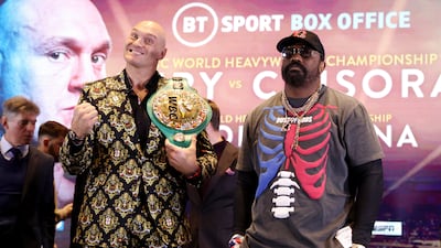 WBC champion Tyson Fury next to challenger Derek Chisora. Getty