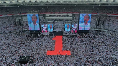Indonesia's incumbent presidential candidate Joko Widodo addresses to supporters during a campaign rally at Gelora Bung Karno stadium in Jakarta, April 13, 2019. Reuters
