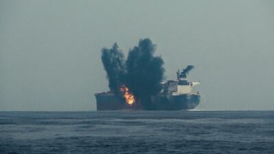 A strike by a Houthi maritime drone on oil tanker Cordelia Moon in the Red Sea in October. Such attacks have forced mariners to take much longer routes. EPA