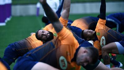 South Africa's players take part in a training session Fuchu Asahi Football Park in Tokyo ahead of their Japan 2019 Rugby World Cup semi-final against Wales. AFP