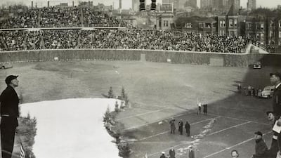 In this January 1944 photo, a ski jumper participates during the Norge Ski Club ski jump at Wrigley Field in Chicago. Wrigley has hosted everything from a circus to a rodeo to boxing matches, college and pro football and, yes, ski jumping and has taken centre stage in films such as ‘A League of Their Own’ and ‘Ferris Bueller’s Day Off.’ The friendly confines opening its arms to entertainment beyond baseball is one of the unforgettable aspects of Wrigley Field history as the ballpark approaches its 100th anniversary. AP / Library of Congress