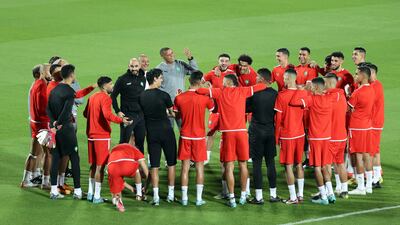 The Morocco squad during training in Doha. EPA
