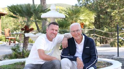World Champions Lothar Matthaus, left, and Franz Beckenbauer pictured together in 2020. Getty Images