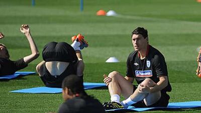 Gareth Barry, who returns to the England team today, takes a break during training.