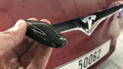 A Tesla Model S on the EVRT Middle East 2019. Adam Workman / The National