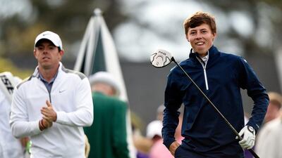 Rory McIlroy, left, and Matthew Fitzpatrick wait on a tee box during a practice round prior to the start of the 2014 Masters at Augusta National on Tuesday. Harry How / Getty Images / AFP / April 8, 2014