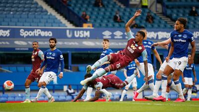 Aston Villa's Ezri Konsa scores for Villa. Reuters