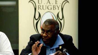 Epeli Lagiloa of Fiji speaks during a news conference announcing him as UAE Rugby's new performance manager.