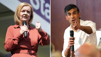 UK Conservative leadership candidates Liz Truss and Rishi Sunak. PA