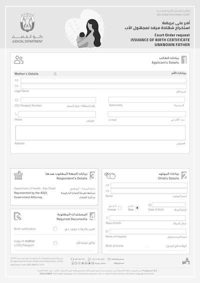 The mother of the child needs to fill out a form with her details and declare that the father is not known. Photo: Judicial Department
