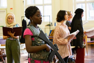 A rehearsal of 'A Museum in Baghdad'. Courtesy Ellie Kurttz