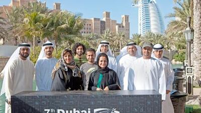 Film directors with entries in the Muhr Emirati awards at Madinat Jumeirah during the Dubai International Film Festival.