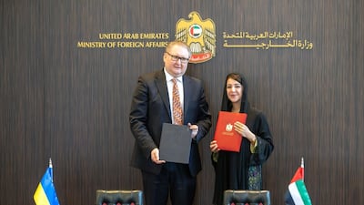 Reem Al Hashimy, UAE Minister of State for International Co-operation, and Taras Kachka, deputy prime minister for European and Euro-Atlantic integration of Ukraine, co-chaired the fourth session of the UAE–Ukraine Joint Committee in Abu Dhabi. Photo: Wam
