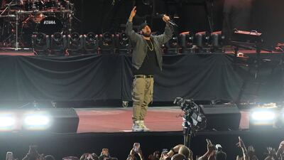 Eminem performs before the super welterweight title fight between Terence Crawford and Israil Madrimov in Los Angeles. AP