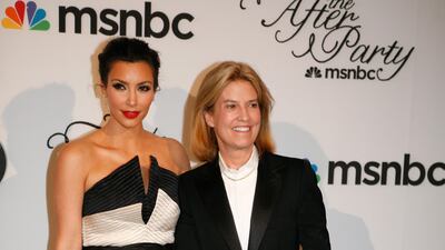 Kim Kardashian, in a monochrome gown, and Greta Van Susteren arrive at the MSNBC afterparty following the White House Correspondents' Association dinner on May 1, 2010 in Washington, DC. Getty Images