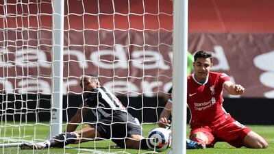 Newcastle striker Callum Wilson scores a late goal that is disallowed for handball following a VAR referral. Reuters