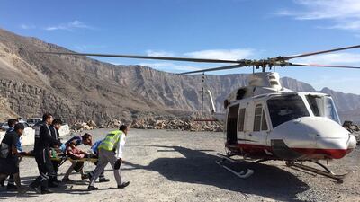 The helicopter air ambulance was dispatched to the mountain at 11.40am on Sunday to recover the skateboarder. Courtesy Security Media
