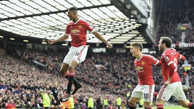 February 28, 2016 - Manchester United 3 (Rashford 29', 32', Herrera 65') Arsenal 2 (Welbeck 40', Ozil 69'): Ferguson had now retired but United's stranglehold over Wenger and Arsenal remained. Teenager Marcus Rashford catapulted himself into the Premier League spotlight with two goals, coming days after a debut double against FC Midtjylland in the Europa League. The game would also be remembered for Dutch manager Louis van Gall taking a bizarre fall to the ground in front of the fourth official trying to make a point about Arsenal players diving. Despite United winning again, Arsenal would finish above them for the second season running. Getty
