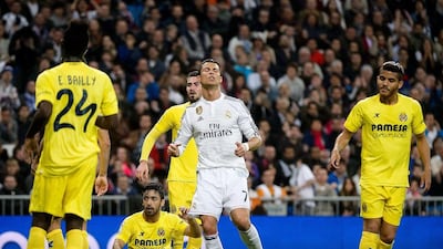 Cristiano Ronaldo, centre, scored the opener for Real Madrid before Villarreal pulled one back to take a share of the points. Dani Pozo / AFP