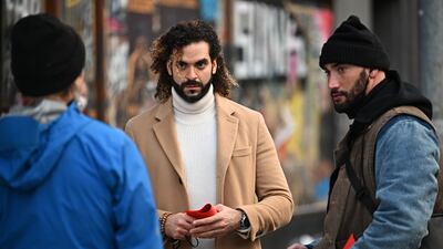 'Batgirl' directors Adil El Arbi, left, and Bilall Fallah on set in Glasgow, Scotland. Getty Images