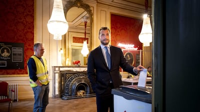 Party leader Thierry Baudet of Forum for Democracy casts his vote in Amsterdam. EPA