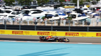 Max Verstappen on track during practice ahead of the F1 Grand Prix of Miami. Getty