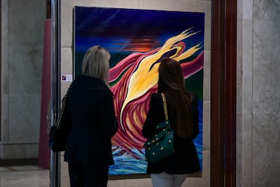 Works by Dr Ala Bashir on view at the Sultan bin Ali Al Owais Cultural Foundation in Dubai as part of his exhibition Forgetfulness. Khushnum Bhandari / The National