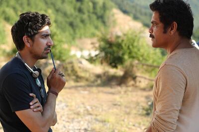 Mukerji with South Indian superstar Nagarjuna on the set of 'Brahmastra'. Photo: Ayan Mukerji