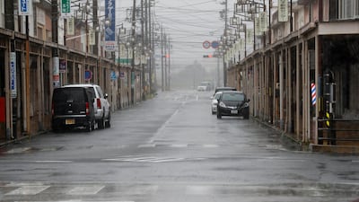 An empty road leading into Shiroko, Suzuka, Japan, seen in heavy rain ahead of Typhoon Hagibis. Reuters