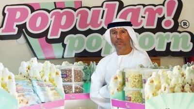 Khalid Al Shekaili, the co-founder of Popular Popcorn, which cemented its brand by winning a contract with Etihad Airways. Satish Kumar / The National