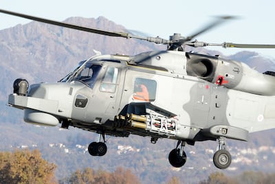 A Royal Navy Wildcat helicopter equipped with Martlet missiles. AFP