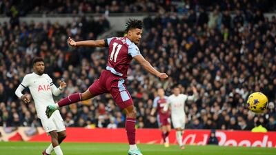 Ollie Watkins of Aston Villa scores the team's first goal before it was disallowed following a VAR review. Getty Images