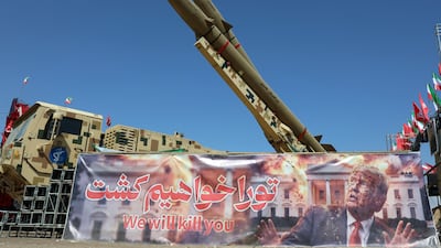 Iranian missiles on display at Azadi Square in Tehran. EPA