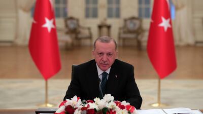 Turkey's President Recep Tayyip Erdogan during the opening session of this week's virtual global Leaders Summit on Climate. AP