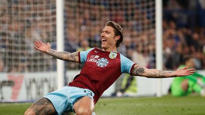 Burnley's Jeff Hendrick celebrates scoring their first goal. Reuters