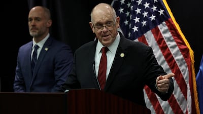 Border Czar Tom Homan speaks during a press conference at US General Service Administration building in Saint Paul, Minnesota. Reuters