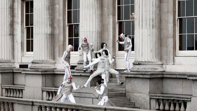 British Fencers Marcus Mepstead, Alex Tofalides, Richard Kruse and James Davis with Austrian fencers Mario Langer, Dominc Wohlgemuth, Johannes Poscharnig and Rene Pranz ahead of the Beazley International Fencing Challenge match between Great Britain and Austria men's foil teams at Fishmongers Hall in London, England. Scott Heavey / Getty Images for Beazley