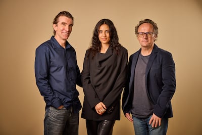 Actors Sharlto Copley and Aiysha Hart along with director Rupert Wyatt at Red Sea International Film Festival 2025. Getty Images