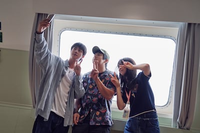From left: Jin from BTS, artist Kian84 and comedian Ji Ye-eun in Kian's Bizarre B&B. Photo: Netflix
