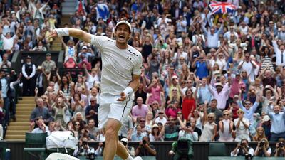 Murray celebrates his win over Milos Raonic of Canada in the men's singles final of the 2016 Wimbledon Championships in London, Britain. EPA
