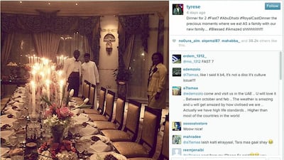 Tyrese Gibson's instagram posting prior to a dinner in the UAE for the cast of Fast & Furious 7.