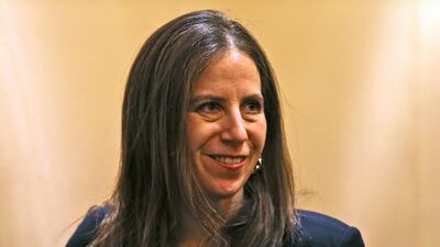 Sigal Mandelker, the undersecretary for terrorism and financial intelligence at the US Treasury, talks to journalists at a press briefing in Dubai on July 12, 2018. Kamran Jebreili / AP Photo