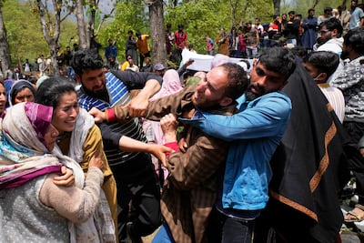 Mourners attend the funeral of Adil Hussain Shah, a daily-wage worker, who died when militants indiscriminately opened fire on a crowd of mainly tourists on Tuesday, at his village Hapatnar, about 20km from Pahalgam where the incident took place, Indian controlled Kashmir, on Wednesday, April 23, 2025. AP Photo