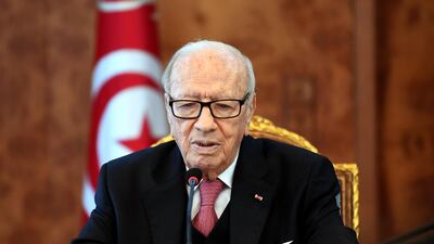 Tunisian President Beji Caid Essebsi attends a meeting with political parties, unions and employers on January 13, 2018 in Tunis. AFP