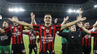 Nice's Hatem Ben Arfa celebrates at the end of their Ligue 1 victory over Bodeaux on Wednesday night. Valery Hache / AFP / September 23, 2015