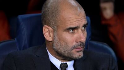 Manchester City manager Pep Guardiola shown during his team's defeat to Barcelona on Wednesday night. Josep Lago / AFP / October 19, 2016