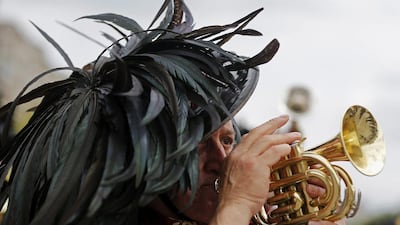 A member of the Bersaglieri Military Band of Italy performs during rehearsals for ceremonies marking Europe Day in Buchares. Bogdan Cristel / Reuters