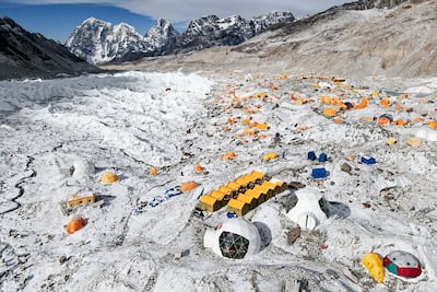 Tents of mountaineers are pictured at the Everest base camp on Mount Everest. AFP